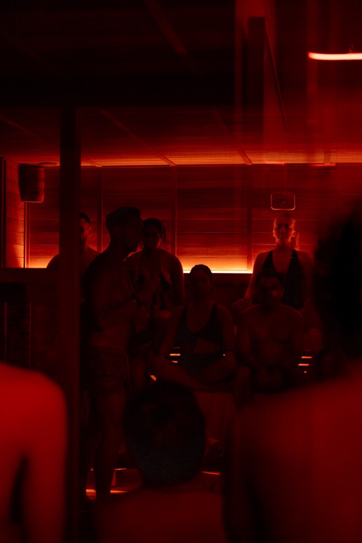 Guests in the communal sauna